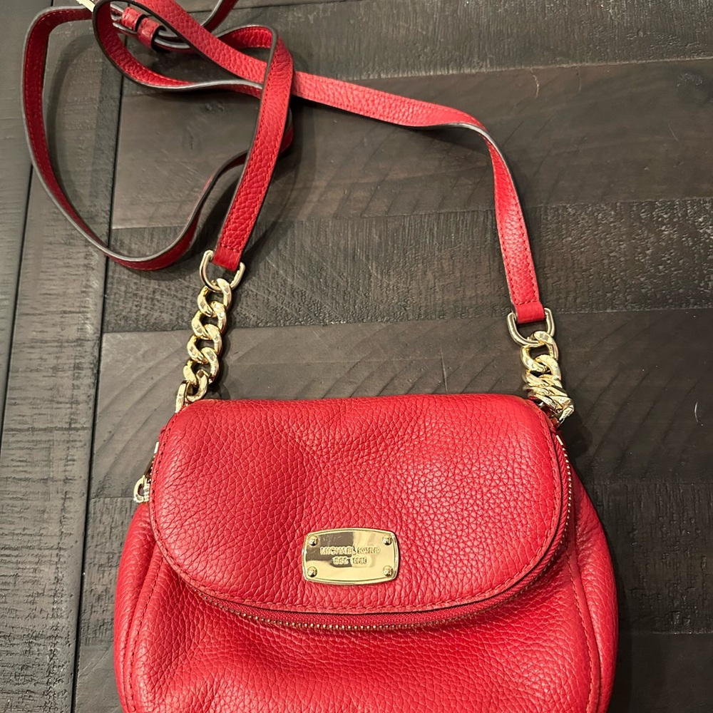 Michael Kors Cherry Red Crossbody Bag with Gold Accents